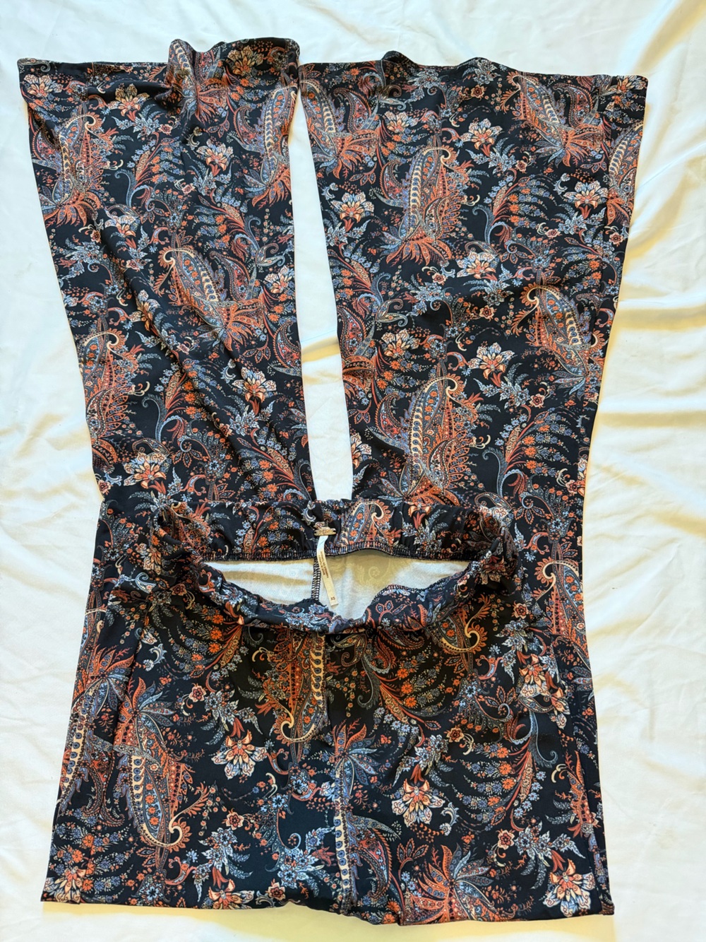 Free People Black Paisley Bootcut Pants with Rust & Cream Floral